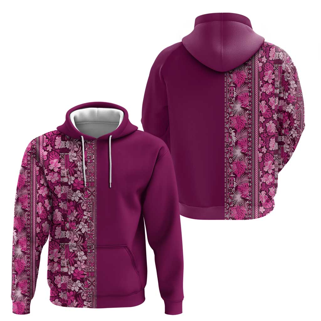 Hawaiian Tribal Elements Hibiscus Zip Hoodie Pink Pattern - Polynesian Pride