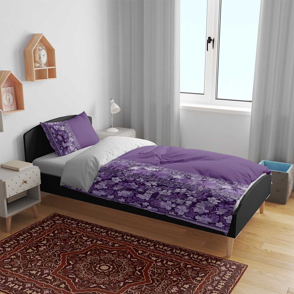 Hawaiian Tribal Elements Hibiscus Bedding Set Purple Pattern - Polynesian Pride