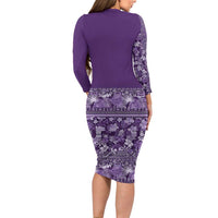 Hawaiian Tribal Elements Hibiscus Family Matching Long Sleeve Bodycon Dress and Hawaiian Shirt Purple Pattern LT9 - Polynesian Pride