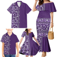 Hawaiian Tribal Elements Hibiscus Family Matching Mermaid Dress and Hawaiian Shirt Purple Pattern LT9 - Polynesian Pride