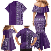Hawaiian Tribal Elements Hibiscus Family Matching Mermaid Dress and Hawaiian Shirt Purple Pattern LT9 - Polynesian Pride