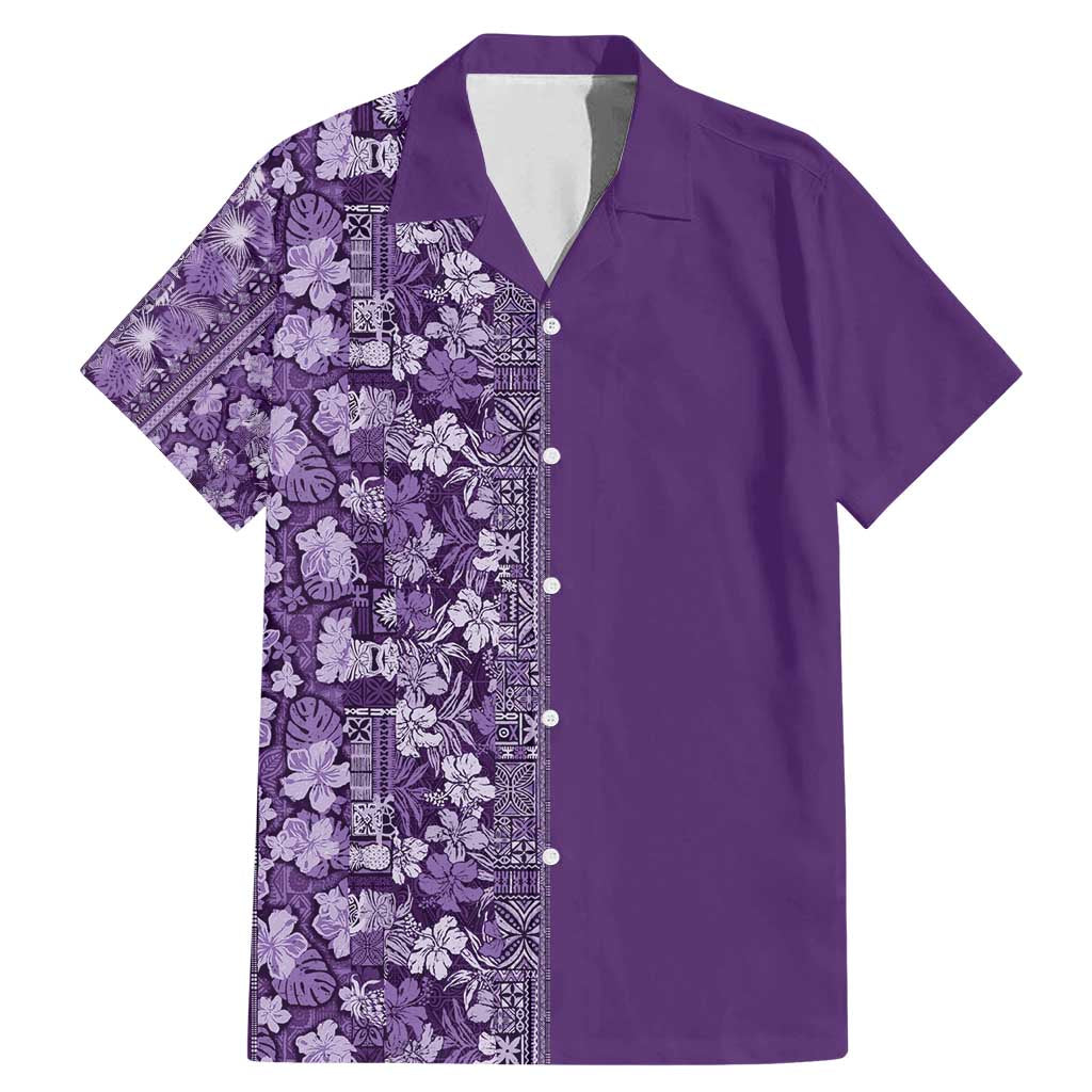Hawaiian Tribal Elements Hibiscus Family Matching Mermaid Dress and Hawaiian Shirt Purple Pattern LT9 Dad's Shirt - Short Sleeve Purple - Polynesian Pride