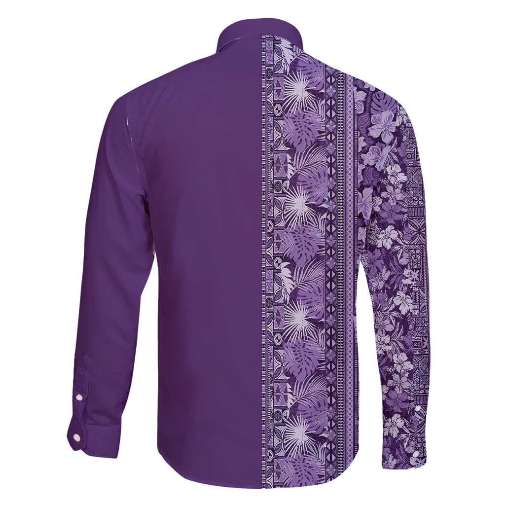 Hawaiian Tribal Elements Hibiscus Family Matching Mermaid Dress and Hawaiian Shirt Purple Pattern LT9 - Polynesian Pride
