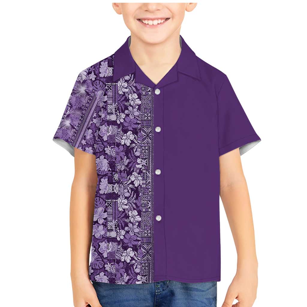 Hawaiian Tribal Elements Hibiscus Family Matching Mermaid Dress and Hawaiian Shirt Purple Pattern LT9 Son's Shirt Purple - Polynesian Pride