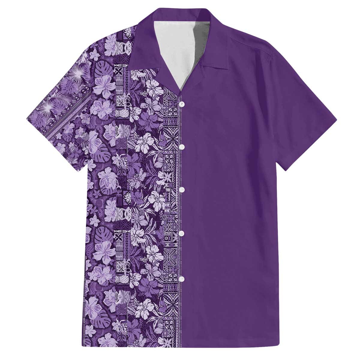 Hawaiian Tribal Elements Hibiscus Family Matching Off The Shoulder Long Sleeve Dress and Hawaiian Shirt Purple Pattern LT9 Dad's Shirt - Short Sleeve Purple - Polynesian Pride