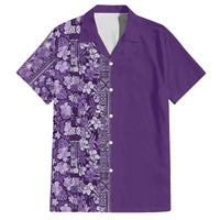 Hawaiian Tribal Elements Hibiscus Family Matching Off The Shoulder Long Sleeve Dress and Hawaiian Shirt Purple Pattern LT9 Dad's Shirt - Short Sleeve Purple - Polynesian Pride