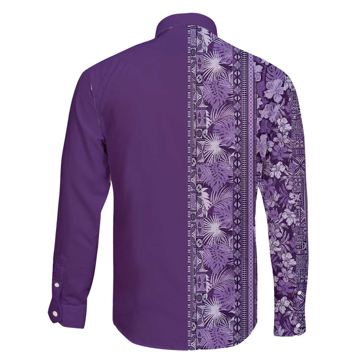 Hawaiian Tribal Elements Hibiscus Family Matching Off The Shoulder Long Sleeve Dress and Hawaiian Shirt Purple Pattern LT9 - Polynesian Pride