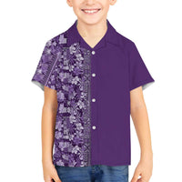 Hawaiian Tribal Elements Hibiscus Family Matching Off The Shoulder Long Sleeve Dress and Hawaiian Shirt Purple Pattern LT9 Son's Shirt Purple - Polynesian Pride