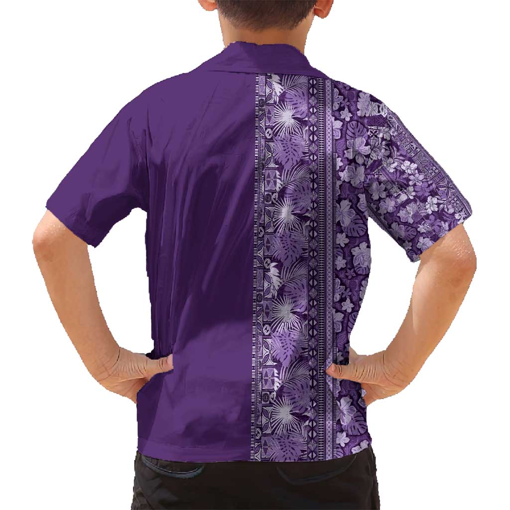 Hawaiian Tribal Elements Hibiscus Family Matching Off Shoulder Maxi Dress and Hawaiian Shirt Purple Pattern LT9 - Polynesian Pride