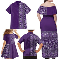 Hawaiian Tribal Elements Hibiscus Family Matching Off Shoulder Maxi Dress and Hawaiian Shirt Purple Pattern LT9 - Polynesian Pride