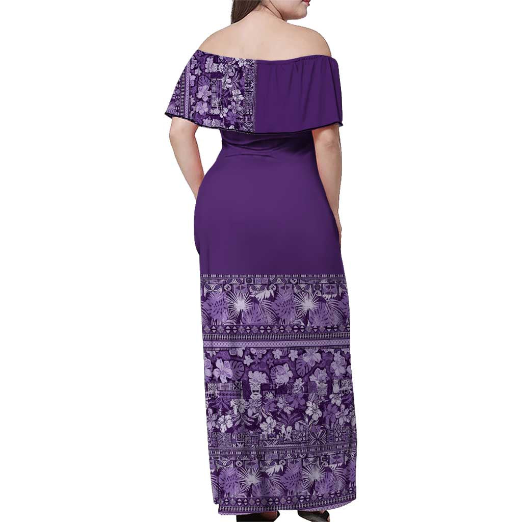Hawaiian Tribal Elements Hibiscus Family Matching Off Shoulder Maxi Dress and Hawaiian Shirt Purple Pattern LT9 - Polynesian Pride