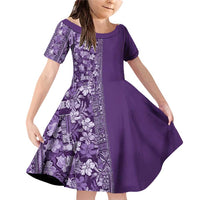 Hawaiian Tribal Elements Hibiscus Family Matching Off Shoulder Short Dress and Hawaiian Shirt Purple Pattern LT9 Daughter's Dress Purple - Polynesian Pride