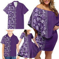 Hawaiian Tribal Elements Hibiscus Family Matching Off Shoulder Short Dress and Hawaiian Shirt Purple Pattern LT9 - Polynesian Pride