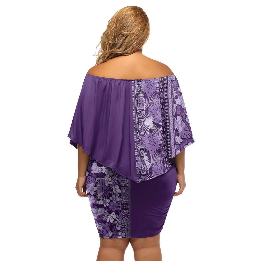 Hawaiian Tribal Elements Hibiscus Family Matching Off Shoulder Short Dress and Hawaiian Shirt Purple Pattern LT9 - Polynesian Pride