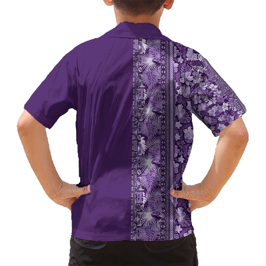 Hawaiian Tribal Elements Hibiscus Family Matching Short Sleeve Bodycon Dress and Hawaiian Shirt Purple Pattern LT9 - Polynesian Pride