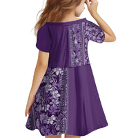Hawaiian Tribal Elements Hibiscus Family Matching Short Sleeve Bodycon Dress and Hawaiian Shirt Purple Pattern LT9 - Polynesian Pride