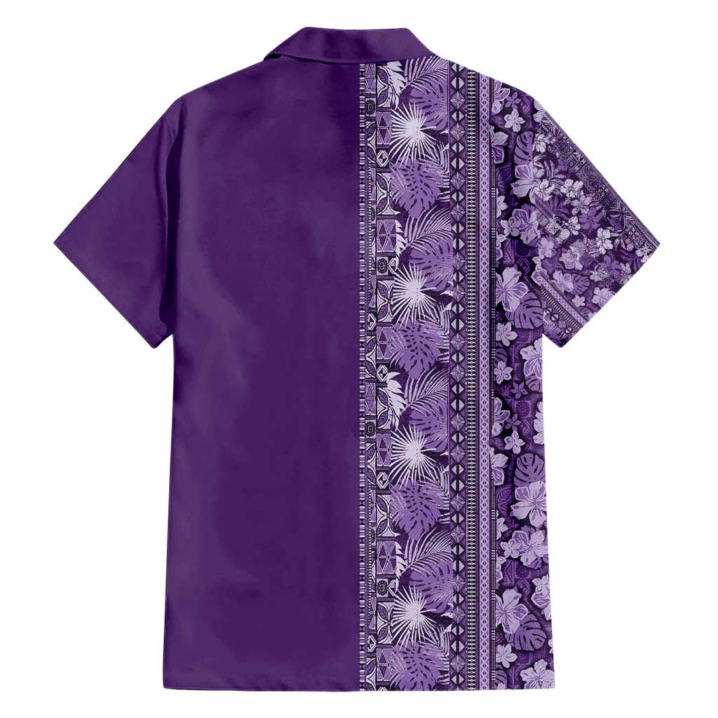 Hawaiian Tribal Elements Hibiscus Family Matching Short Sleeve Bodycon Dress and Hawaiian Shirt Purple Pattern LT9 - Polynesian Pride