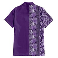 Hawaiian Tribal Elements Hibiscus Family Matching Short Sleeve Bodycon Dress and Hawaiian Shirt Purple Pattern LT9 - Polynesian Pride
