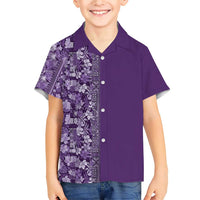 Hawaiian Tribal Elements Hibiscus Family Matching Short Sleeve Bodycon Dress and Hawaiian Shirt Purple Pattern LT9 Son's Shirt Purple - Polynesian Pride