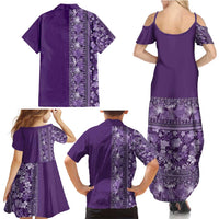 Hawaiian Tribal Elements Hibiscus Family Matching Summer Maxi Dress and Hawaiian Shirt Purple Pattern LT9 - Polynesian Pride