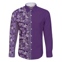 Hawaiian Tribal Elements Hibiscus Family Matching Summer Maxi Dress and Hawaiian Shirt Purple Pattern LT9 Dad's Shirt - Long Sleeve Purple - Polynesian Pride