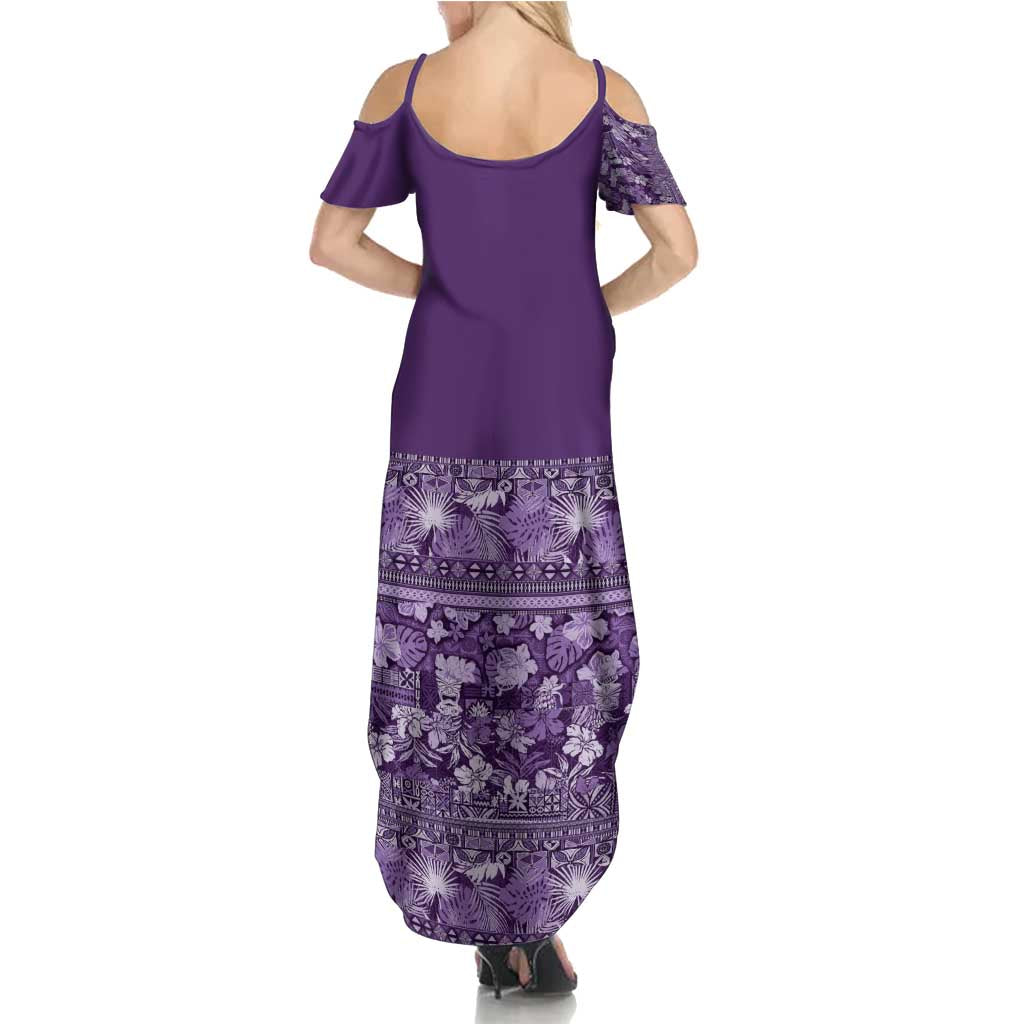 Hawaiian Tribal Elements Hibiscus Family Matching Summer Maxi Dress and Hawaiian Shirt Purple Pattern LT9 - Polynesian Pride