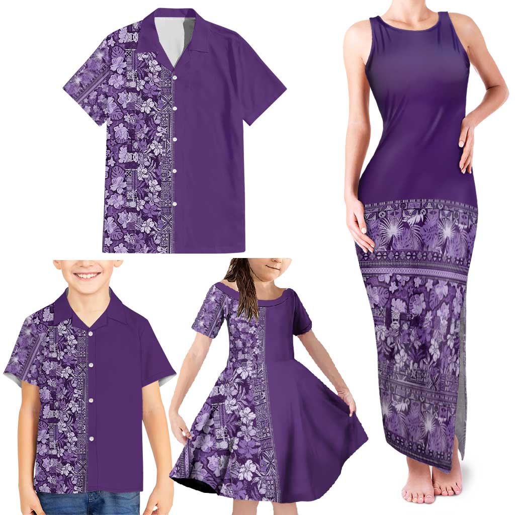 Hawaiian Tribal Elements Hibiscus Family Matching Tank Maxi Dress and Hawaiian Shirt Purple Pattern LT9 - Polynesian Pride