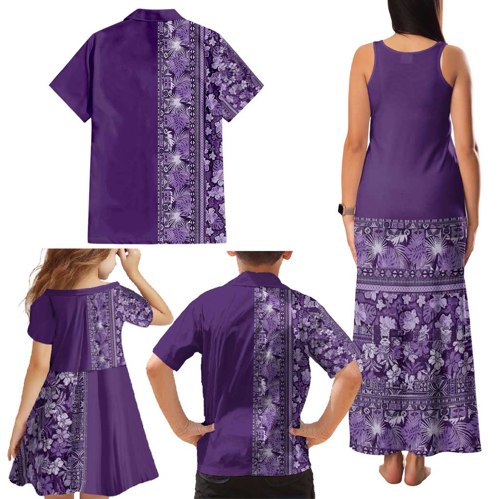 Hawaiian Tribal Elements Hibiscus Family Matching Tank Maxi Dress and Hawaiian Shirt Purple Pattern LT9 - Polynesian Pride