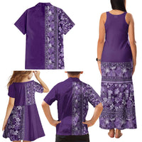 Hawaiian Tribal Elements Hibiscus Family Matching Tank Maxi Dress and Hawaiian Shirt Purple Pattern LT9 - Polynesian Pride