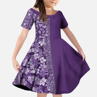 Hawaiian Tribal Elements Hibiscus Kid Short Sleeve Dress Purple Pattern - Polynesian Pride