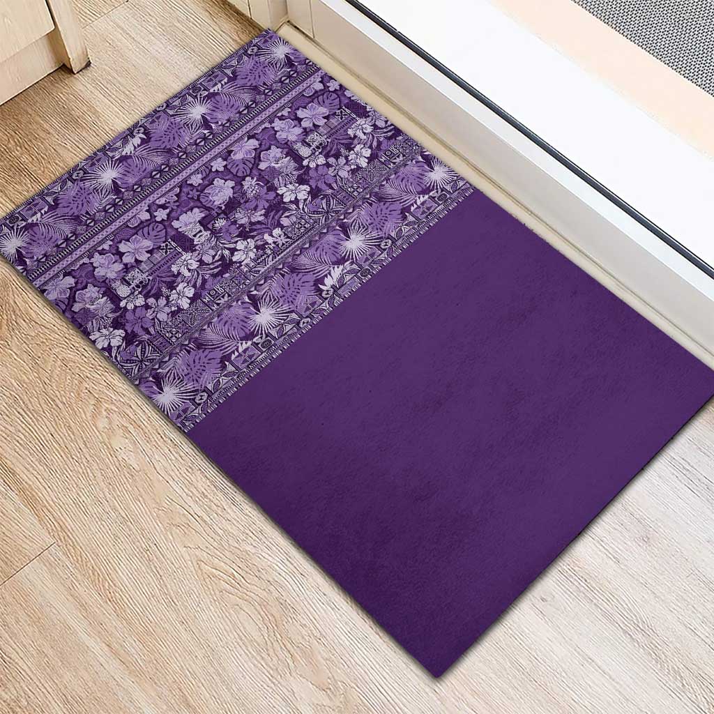 Hawaiian Tribal Elements Hibiscus Rubber Doormat Purple Pattern - Polynesian Pride