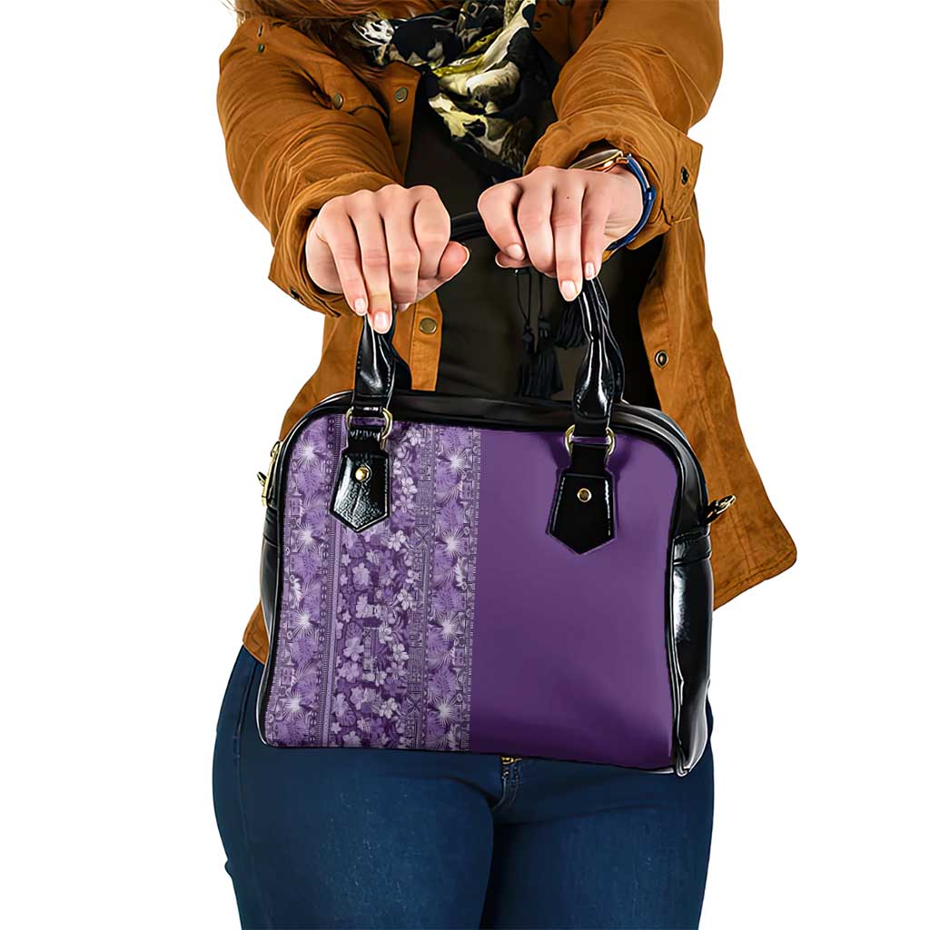 Hawaiian Tribal Elements Hibiscus Shoulder Handbag Purple Pattern - Polynesian Pride