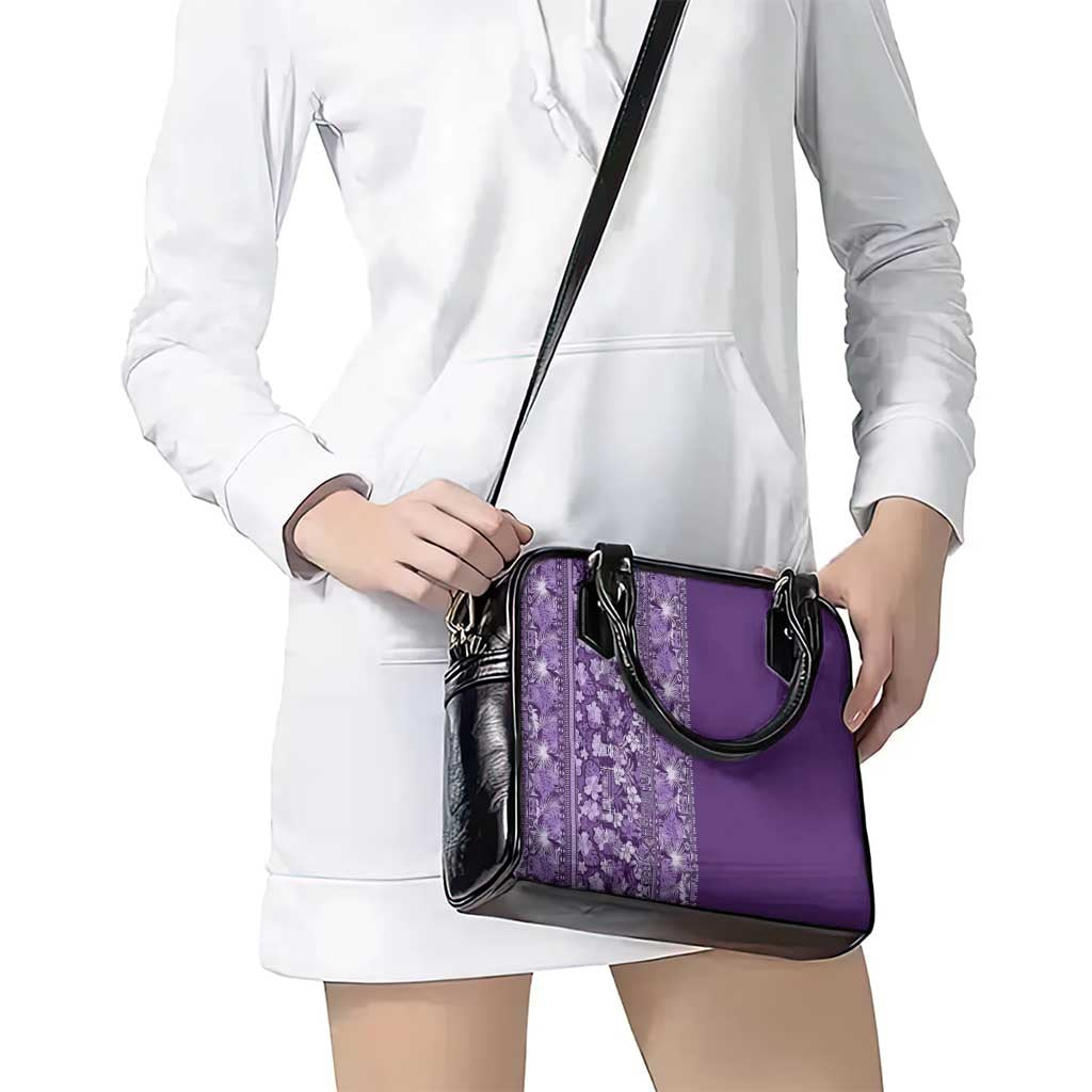 Hawaiian Tribal Elements Hibiscus Shoulder Handbag Purple Pattern - Polynesian Pride