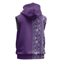 Hawaiian Tribal Elements Hibiscus Sleeveless Hoodie Purple Pattern - Polynesian Pride
