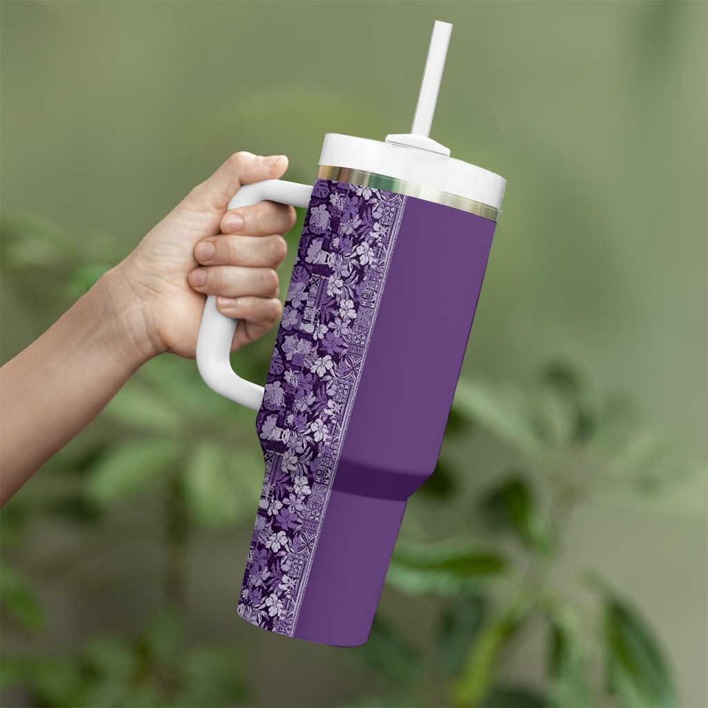 Hawaiian Tribal Elements Hibiscus Tumbler With Handle Purple Pattern - Polynesian Pride