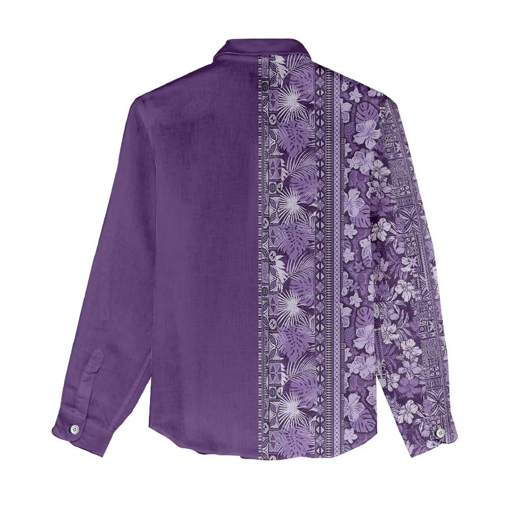 Hawaiian Tribal Elements Hibiscus Women Casual Shirt Purple Pattern - Polynesian Pride