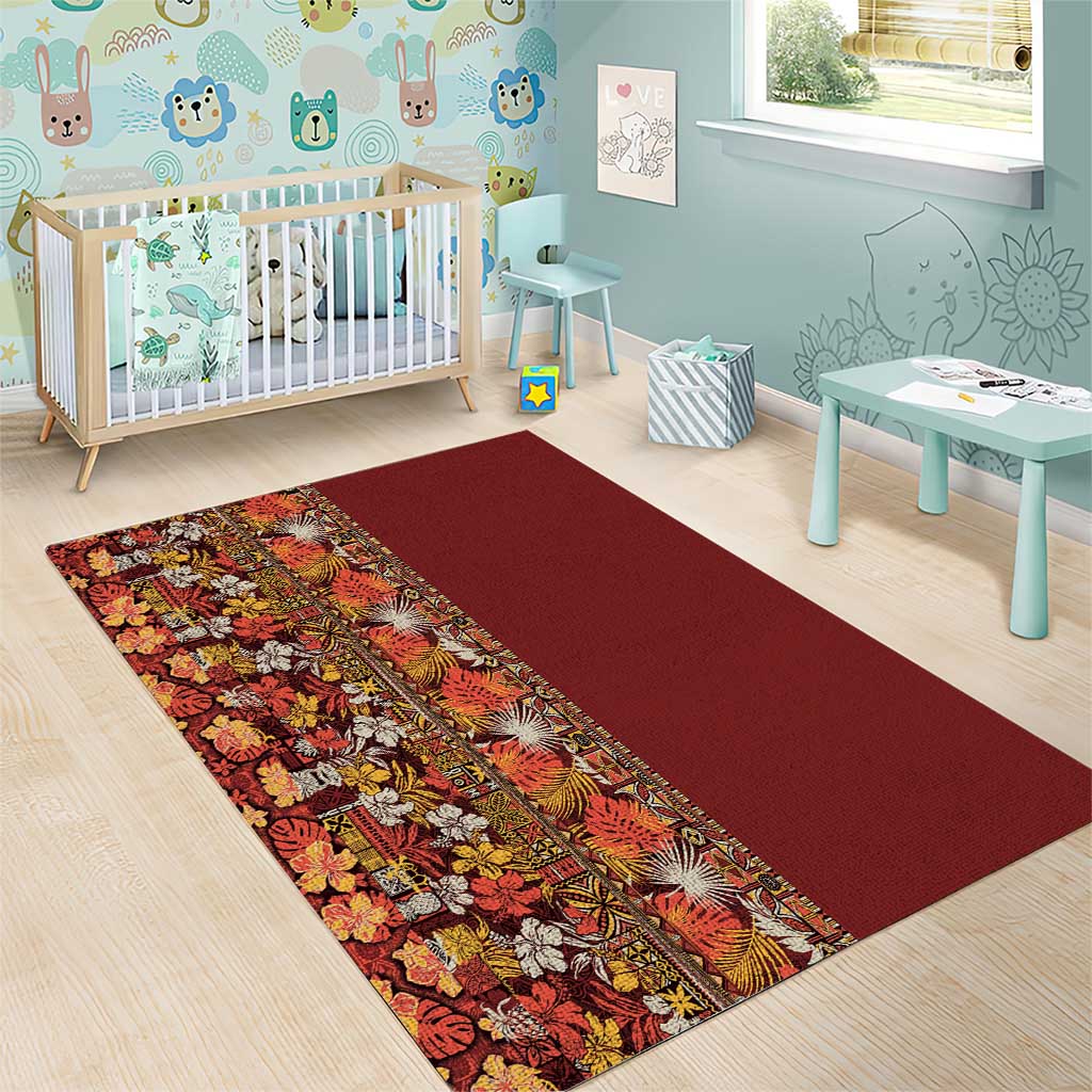 Hawaiian Tribal Elements Hibiscus Area Rug Red Pattern - Polynesian Pride