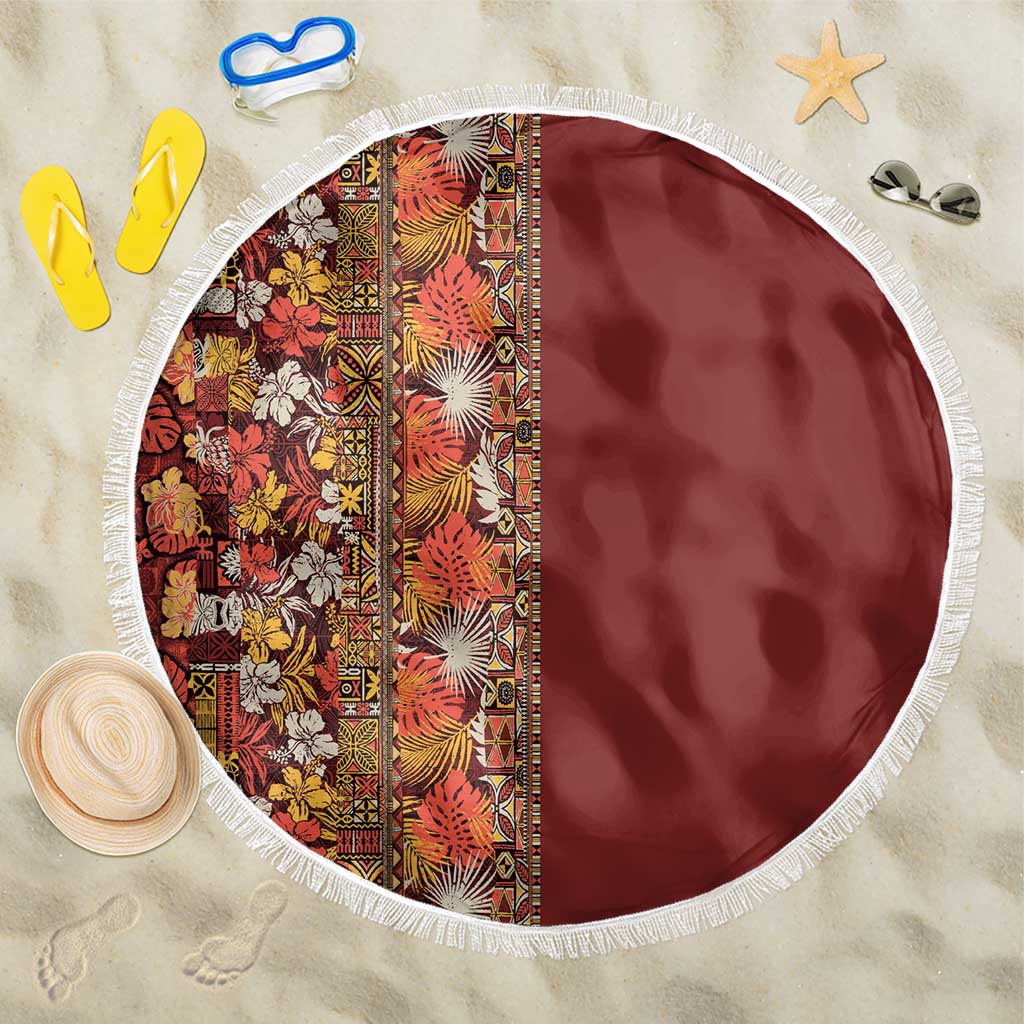 Hawaiian Tribal Elements Hibiscus Beach Blanket Red Pattern - Polynesian Pride