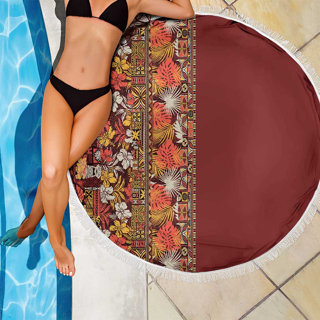 Hawaiian Tribal Elements Hibiscus Beach Blanket Red Pattern - Polynesian Pride