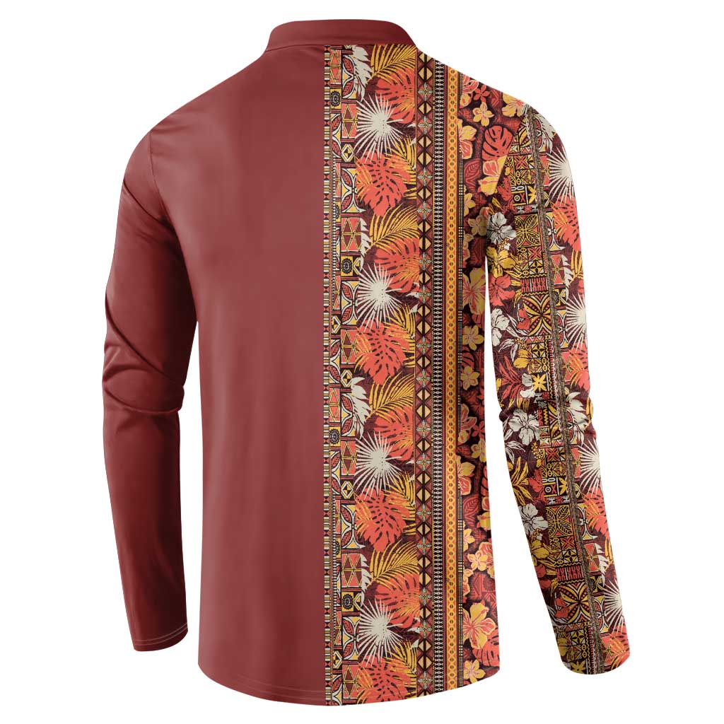 Hawaiian Tribal Elements Hibiscus Button Sweatshirt Red Pattern - Polynesian Pride