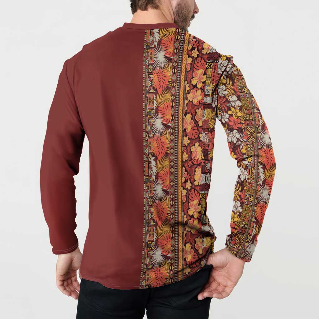 Hawaiian Tribal Elements Hibiscus Button Sweatshirt Red Pattern - Polynesian Pride