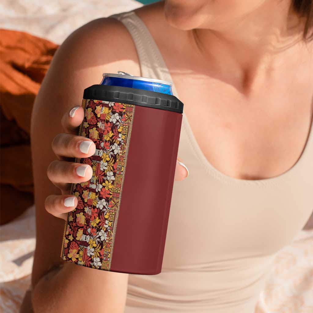 Hawaiian Tribal Elements Hibiscus 4 in 1 Can Cooler Tumbler Red Pattern - Polynesian Pride