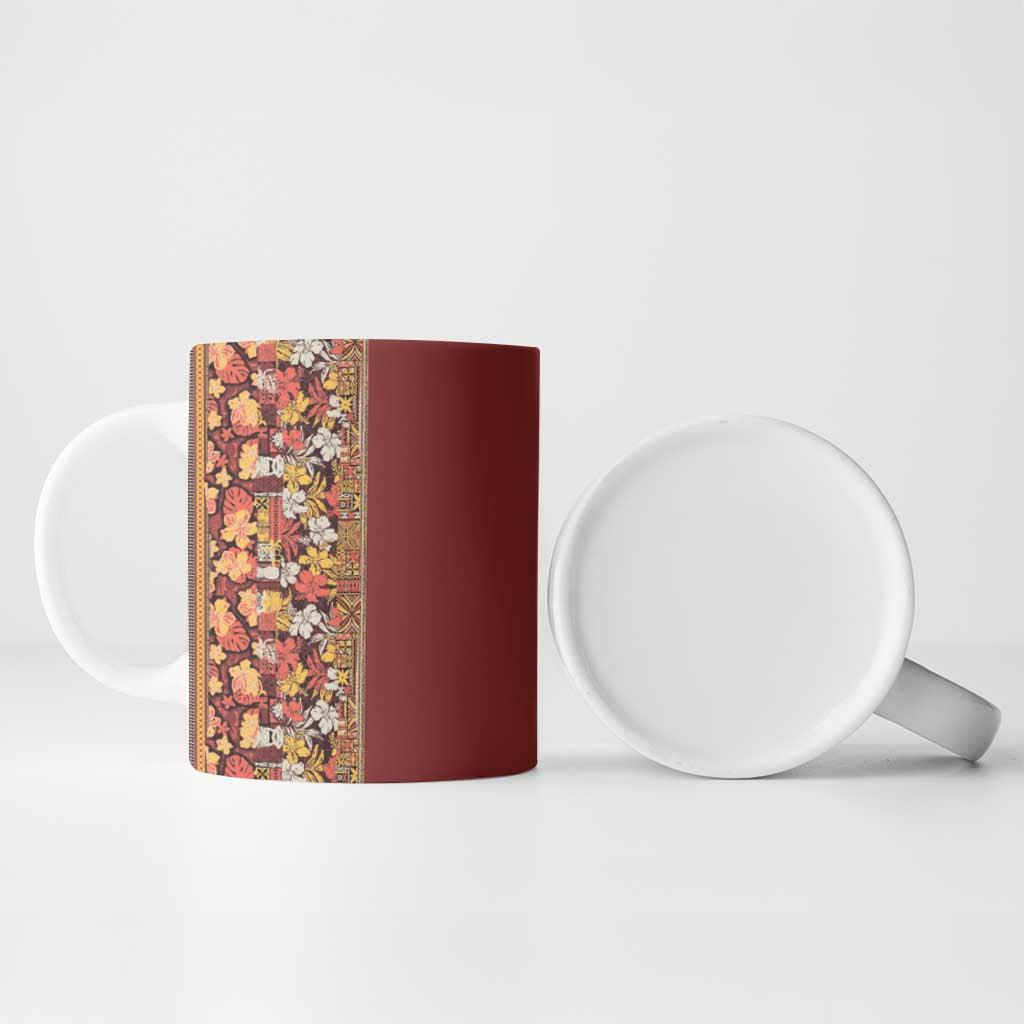 Hawaiian Tribal Elements Hibiscus Ceramic Mug Red Pattern - Polynesian Pride