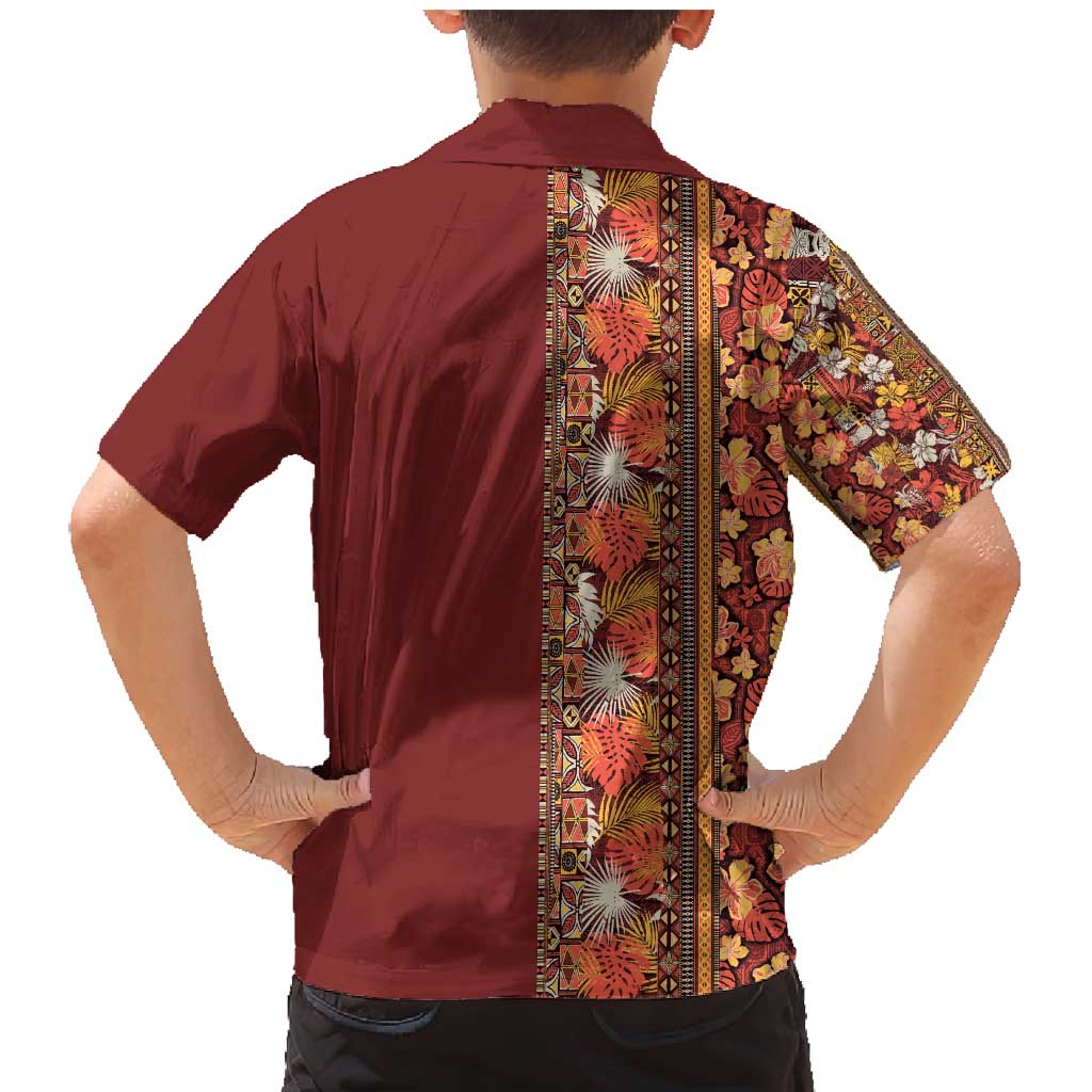 Hawaiian Tribal Elements Hibiscus Family Matching Mermaid Dress and Hawaiian Shirt Red Pattern LT9 - Polynesian Pride