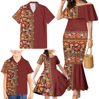 Hawaiian Tribal Elements Hibiscus Family Matching Mermaid Dress and Hawaiian Shirt Red Pattern LT9 - Polynesian Pride