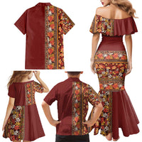 Hawaiian Tribal Elements Hibiscus Family Matching Mermaid Dress and Hawaiian Shirt Red Pattern LT9 - Polynesian Pride