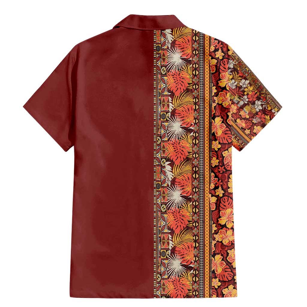 Hawaiian Tribal Elements Hibiscus Family Matching Mermaid Dress and Hawaiian Shirt Red Pattern LT9 - Polynesian Pride