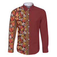 Hawaiian Tribal Elements Hibiscus Family Matching Mermaid Dress and Hawaiian Shirt Red Pattern LT9 Dad's Shirt - Long Sleeve Red - Polynesian Pride