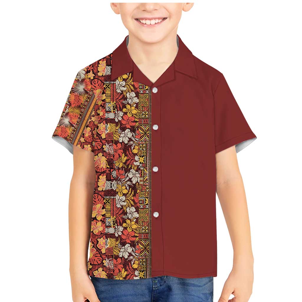 Hawaiian Tribal Elements Hibiscus Family Matching Mermaid Dress and Hawaiian Shirt Red Pattern LT9 Son's Shirt Red - Polynesian Pride