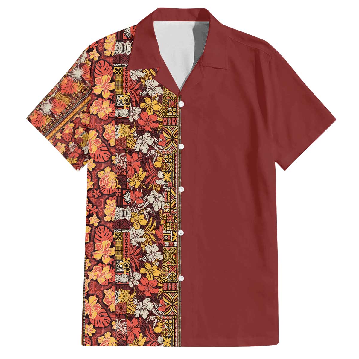 Hawaiian Tribal Elements Hibiscus Family Matching Off The Shoulder Long Sleeve Dress and Hawaiian Shirt Red Pattern LT9 Dad's Shirt - Short Sleeve Red - Polynesian Pride